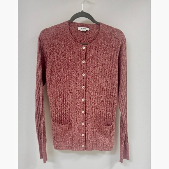 Re/Done Chevron Ribbed Knit Cardigan.